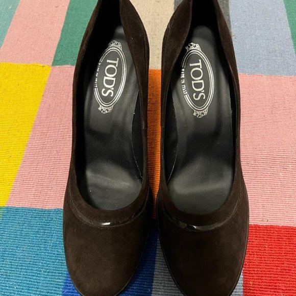 Tod's Brown Suede Block Heel Pump - 41 - Picture 2 of 7